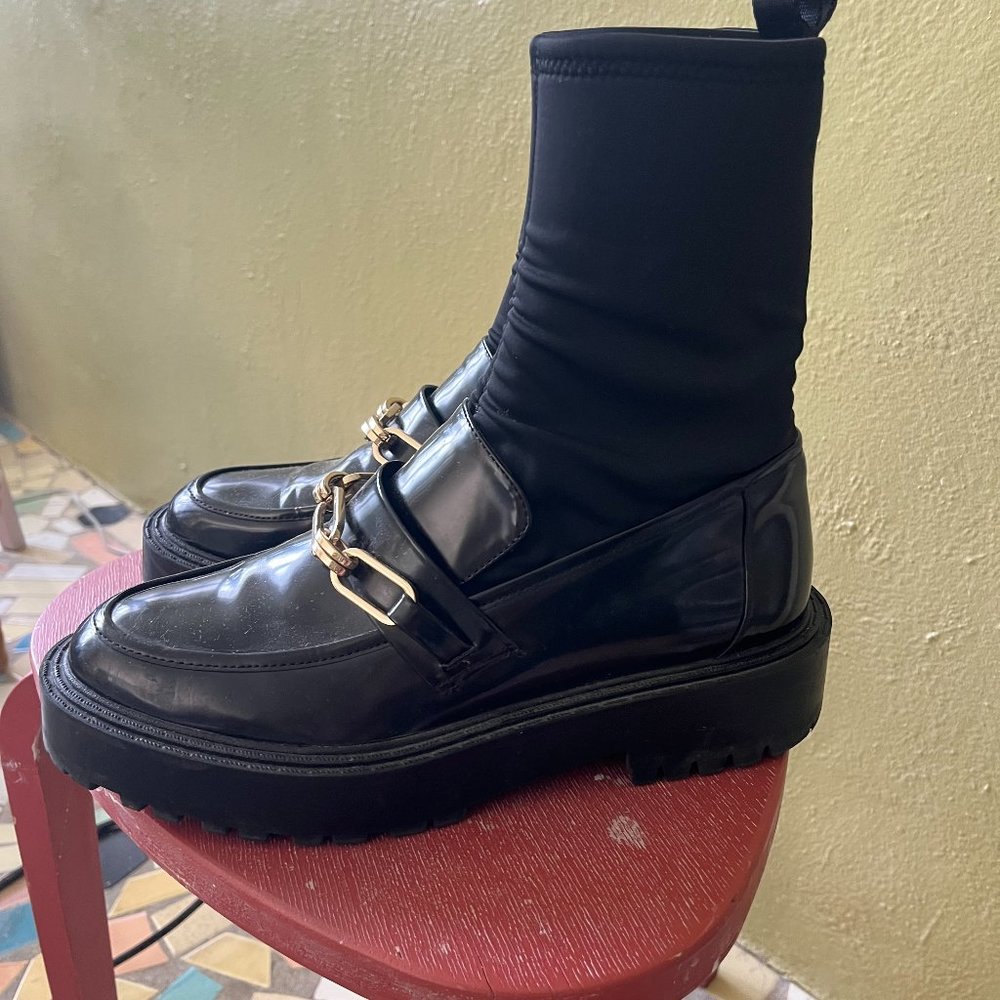 Zara Woman Womens Leather Ankle Boots Loafers Black Size 40 8.